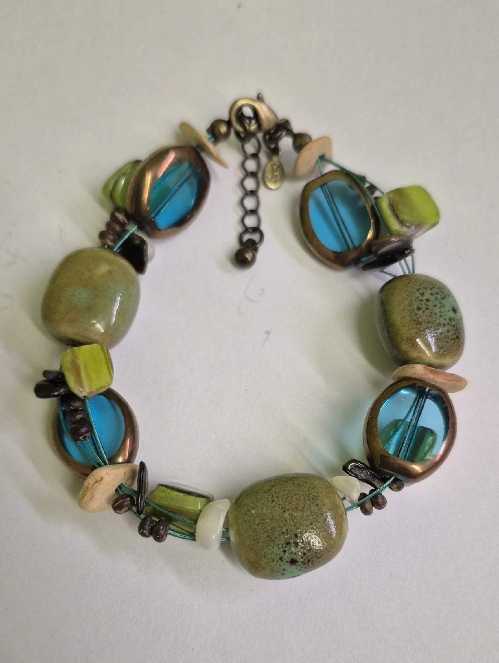 Premier Designs Green and Blue Shell And Ceramic Beaded Women's Bracelet - Picture 1 of 4